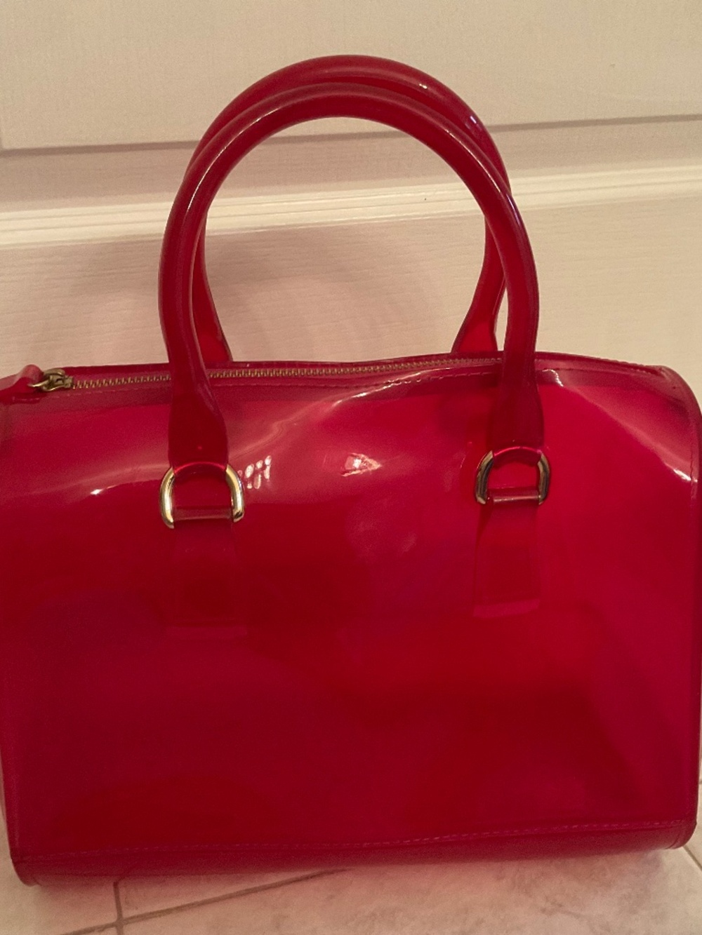 Pink Jelly PVC Translucent Y2K Purse w/Double Handle Vintage